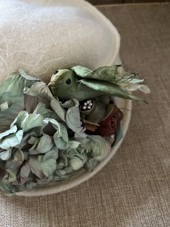 Cream Felt Cloche Hat with Floral Trim - Picture 6 of 9